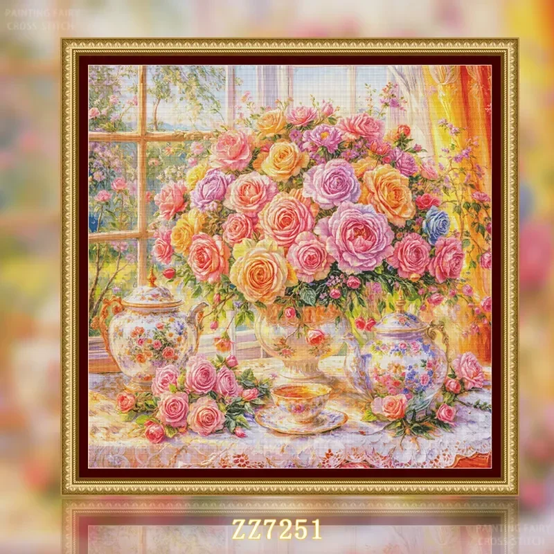 Home Fragrance Rose - طقم تطريز مطبوع 14CT 16CT 18CT،
